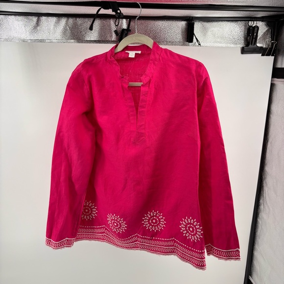 charter club 22w 100% ￼linen tunic pink white embroidery - Picture 1 of 9